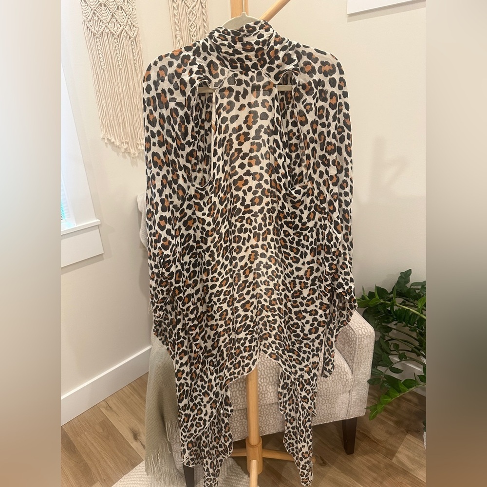 Amuse Society Leopard Print High Low Duster Kimono One Size Boho - Picture 4 of 7